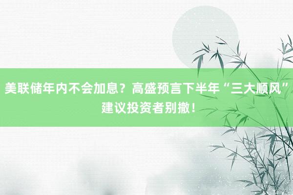 美联储年内不会加息？高盛预言下半年“三大顺风” 建议投资者别撤！