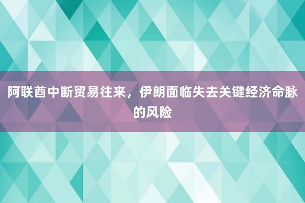 阿联酋中断贸易往来，伊朗面临失去关键经济命脉的风险