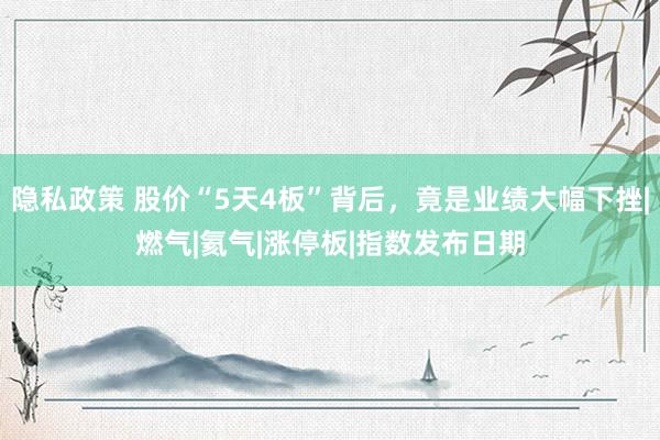隐私政策 股价“5天4板”背后，竟是业绩大幅下挫|燃气|氦气|涨停板|指数发布日期