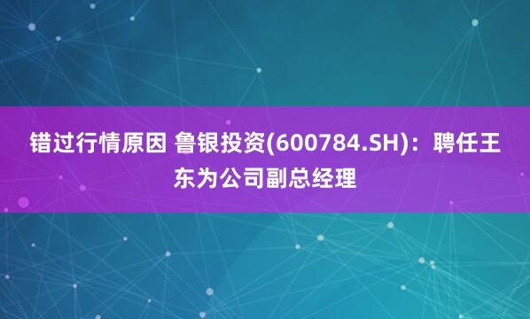 错过行情原因 鲁银投资(600784.SH)：聘任王东为公司副总经理