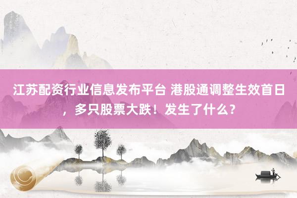 江苏配资行业信息发布平台 港股通调整生效首日，多只股票大跌！发生了什么？