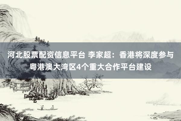 河北股票配资信息平台 李家超：香港将深度参与粤港澳大湾区4个重大合作平台建设
