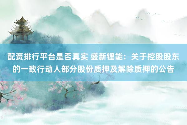 配资排行平台是否真实 盛新锂能：关于控股股东的一致行动人部分股份质押及解除质押的公告