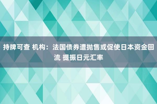 持牌可查 机构：法国债券遭抛售或促使日本资金回流 提振日元汇率