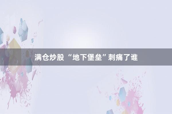 满仓炒股 “地下堡垒”刺痛了谁